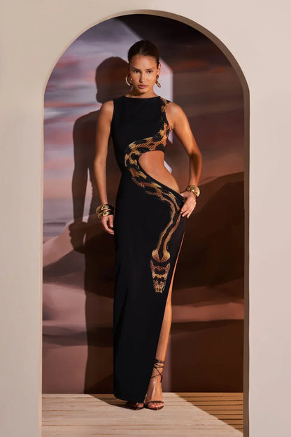 Maxikleid ‚Fierce Elegance‘ mit Schlangen - Design - Livezo