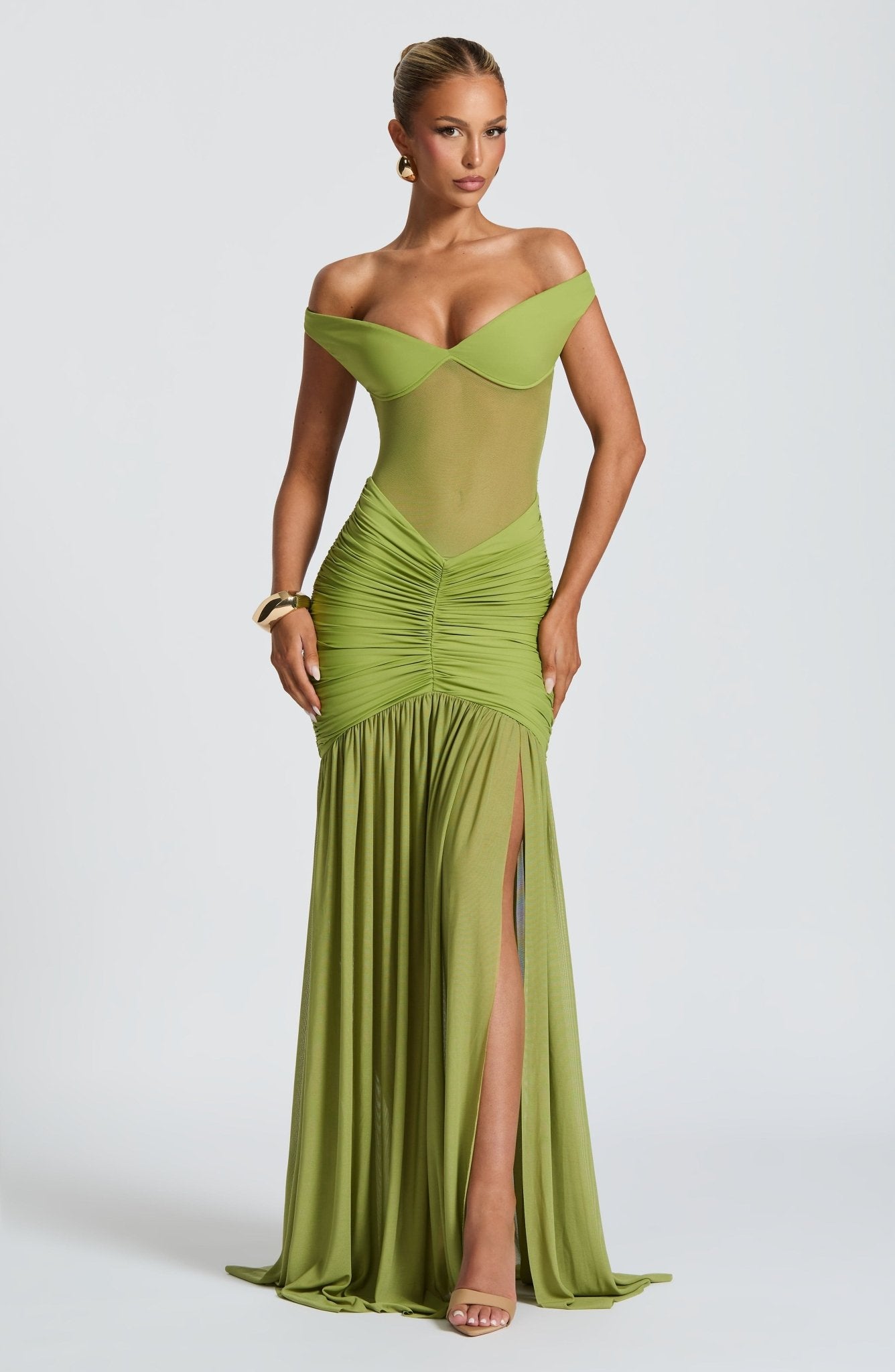 Maxikleid in Olivgrün mit eleganter Silhouette - Livezo