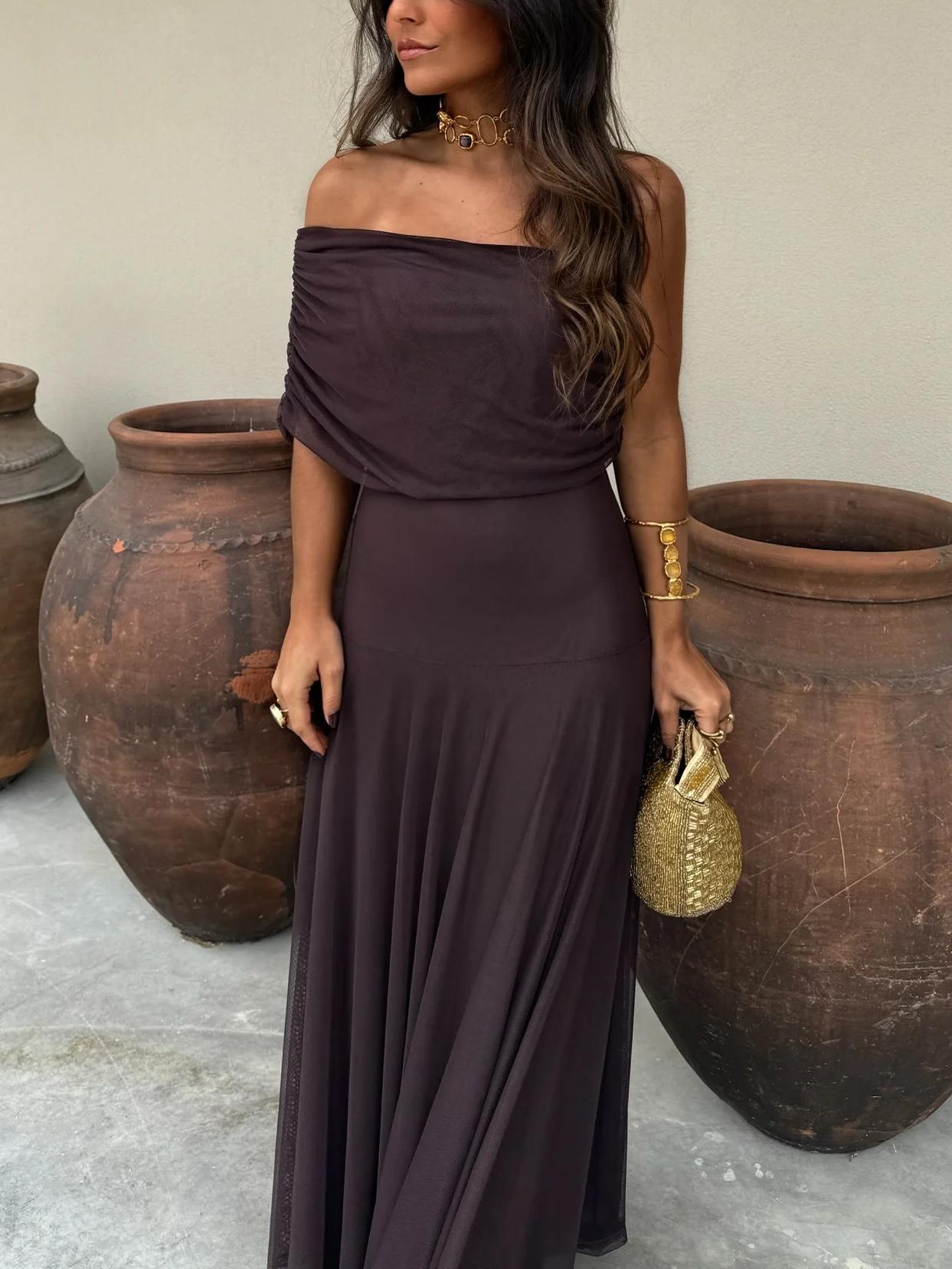 Maxikleid mit einem Schulterträger und Mesh - Einsatz - Livezo
