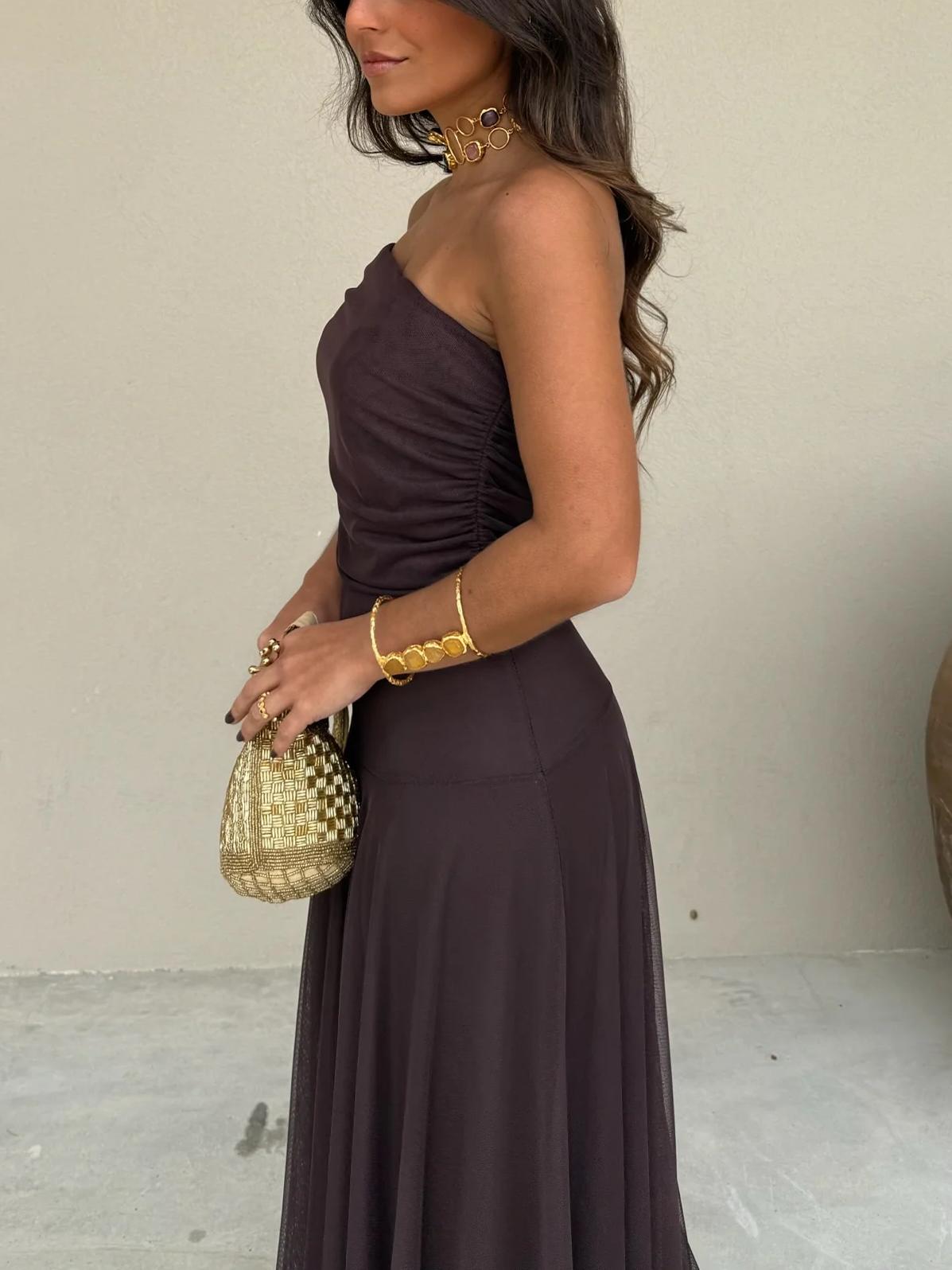 Maxikleid mit einem Schulterträger und Mesh - Einsatz - Livezo