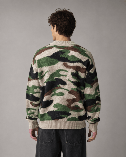 Men's Camo Knit Crew Neck Sweater Relaxed Fit - Harren Cole