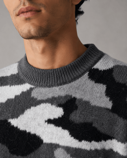 Men's Camo Knit Crew Neck Sweater Relaxed Fit - Harren Cole