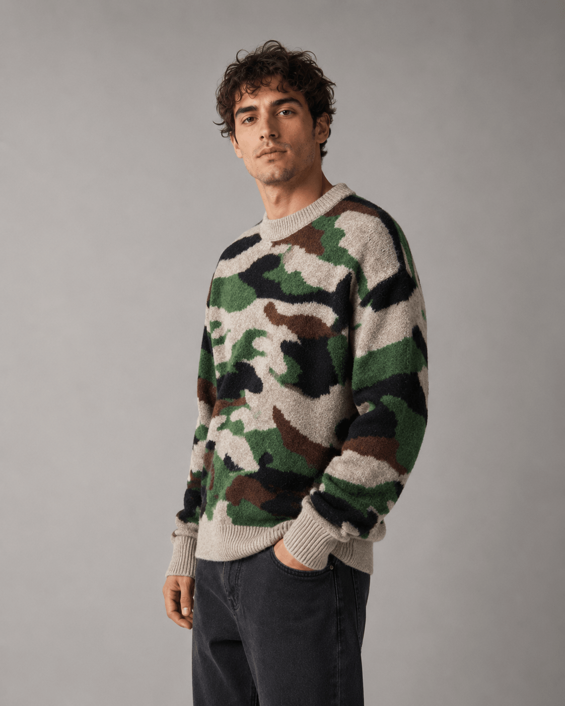 Men's Camo Knit Crew Neck Sweater Relaxed Fit - Harren Cole