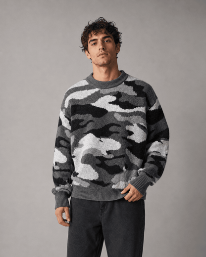 Men's Camo Knit Crew Neck Sweater Relaxed Fit - Harren Cole