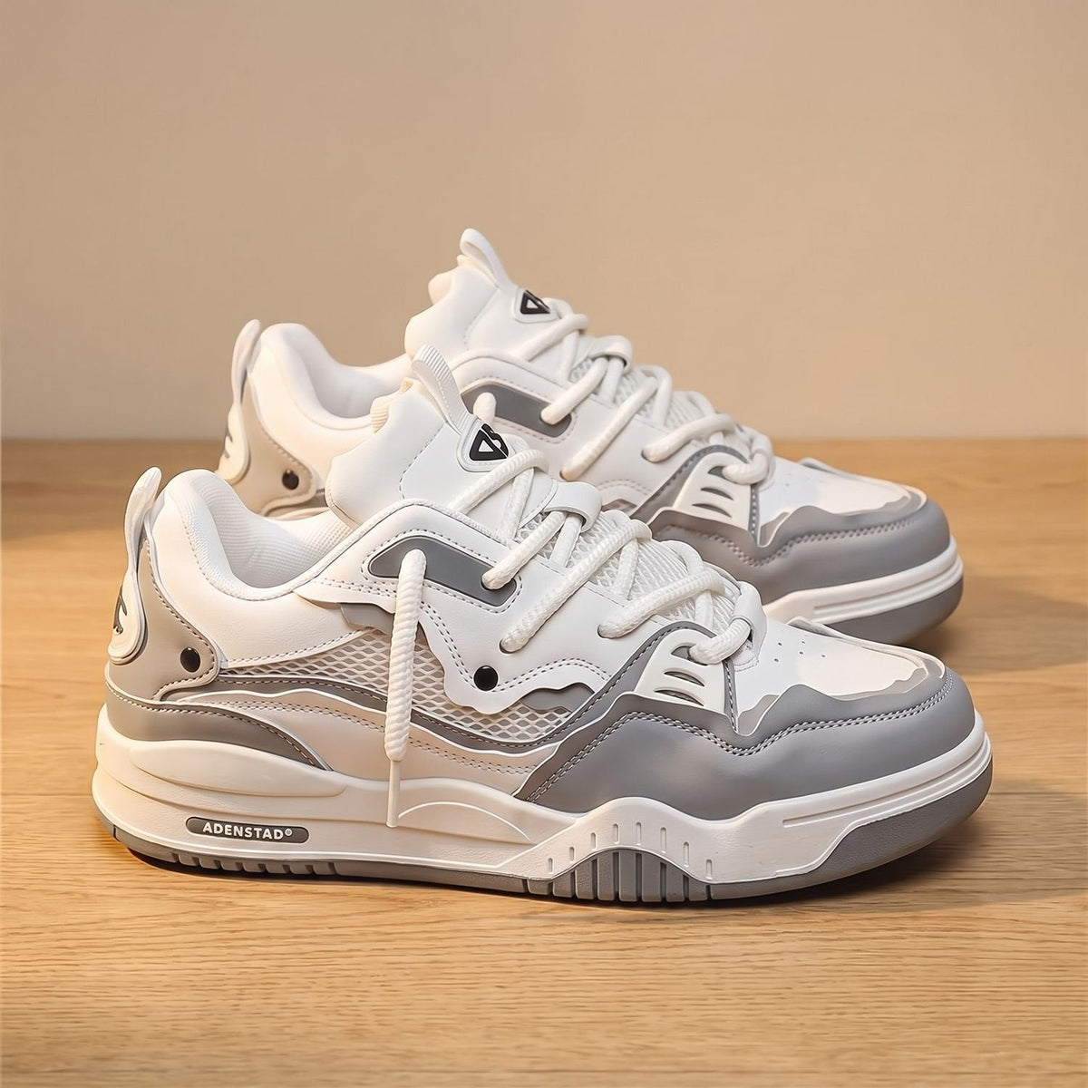 Men's Chunky Low Top Lace Up Sneakers White Gray - Harren Cole