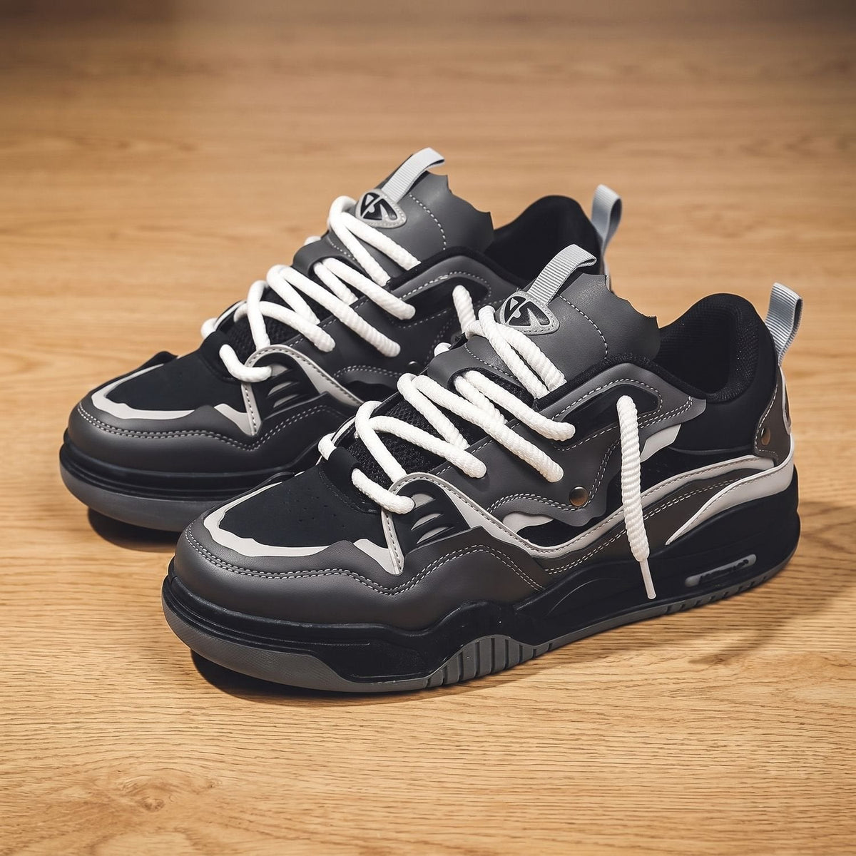 Men's Chunky Low Top Lace Up Sneakers White Gray - Harren Cole