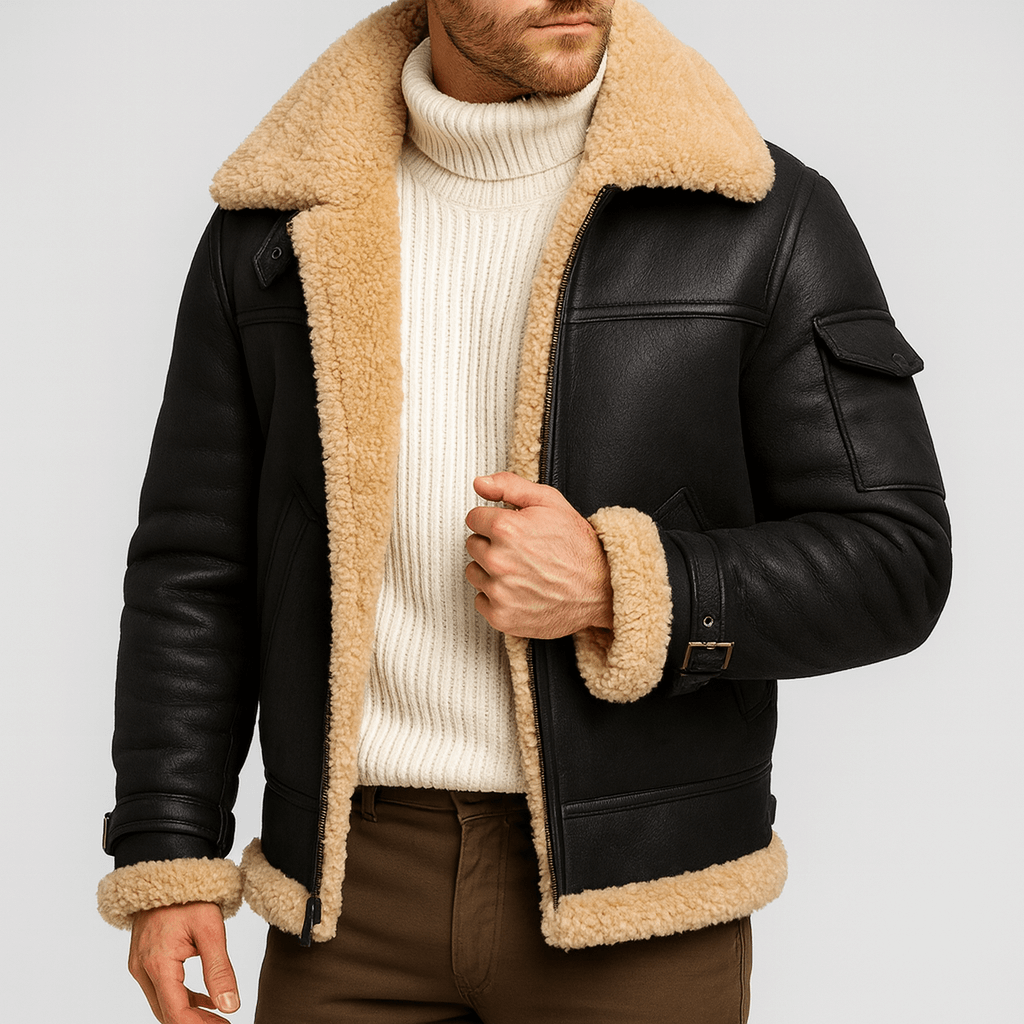 Men's Classic Leather Jacket With Pockets - Harren Cole