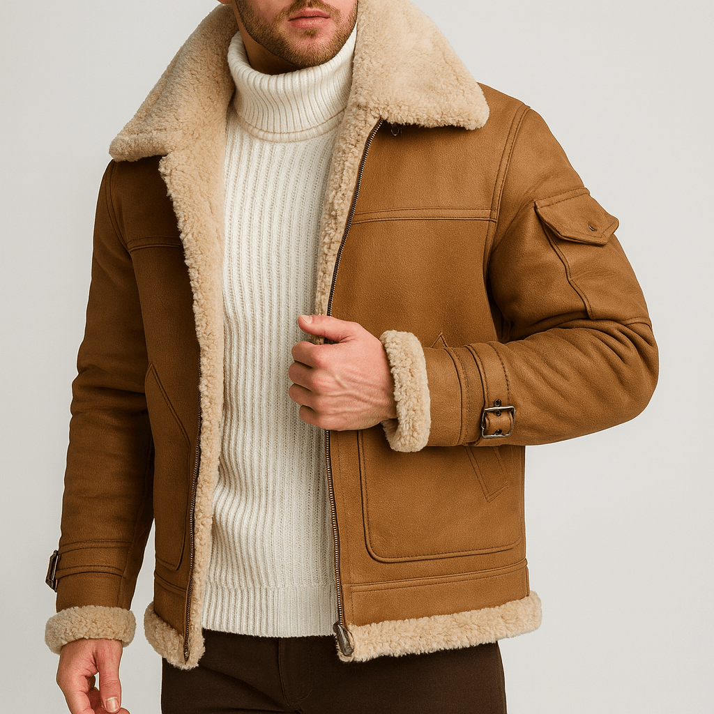 Men's Classic Leather Jacket With Pockets - Harren Cole