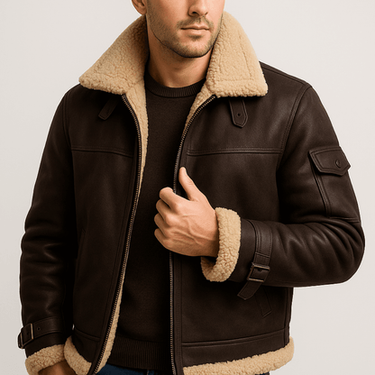 Men's Classic Leather Jacket With Pockets - Harren Cole