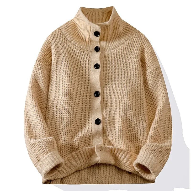 Men's High Collar Knit Cardigan Sweater - Harren Cole