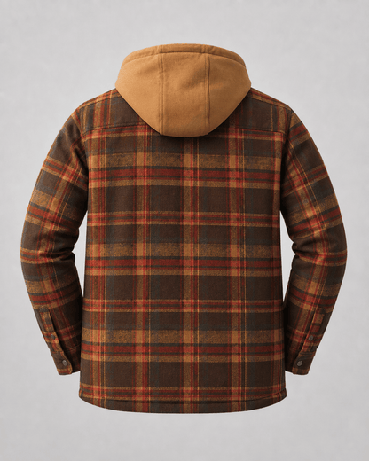 Men's Hooded Plaid Shacket Quilted Lined Zip Front - Harren Cole