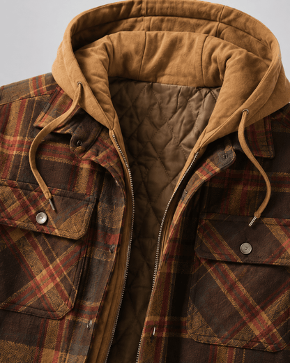 Men's Hooded Plaid Shacket Quilted Lined Zip Front - Harren Cole
