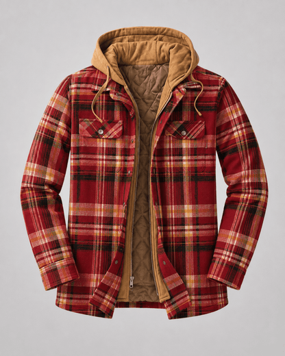 Men's Hooded Plaid Shacket Quilted Lined Zip Front - Harren Cole
