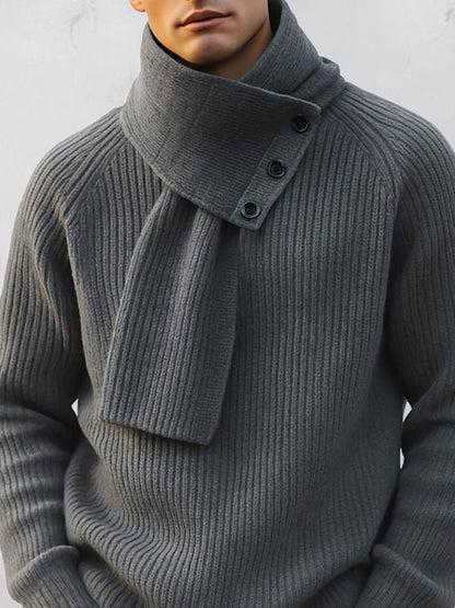 Men's Knit Crew Neck Sweater With Removable Scarf - Harren Cole