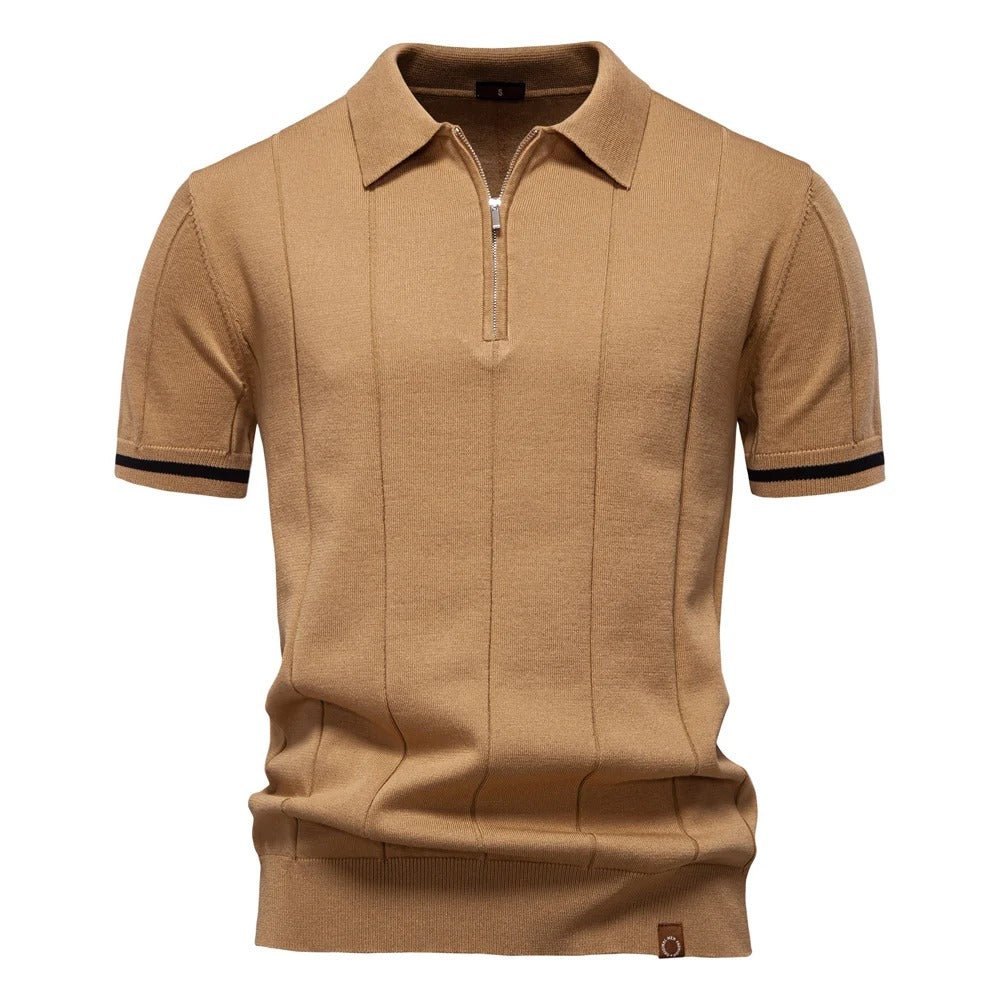 Men's Knitted Polo Shirt with Zipper Collar - Harren Cole