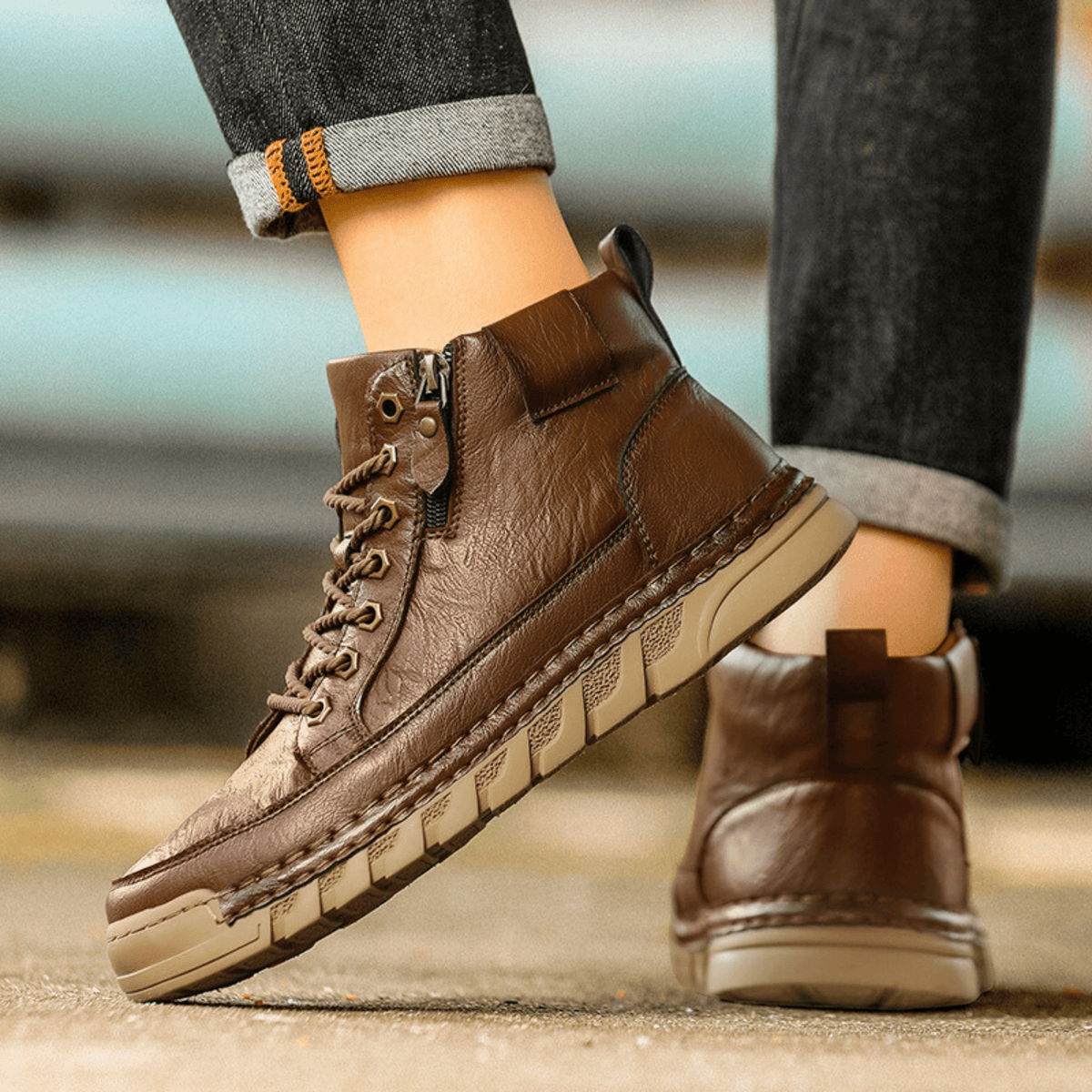 Men's Leather Boots With Grippy Sole - Harren Cole