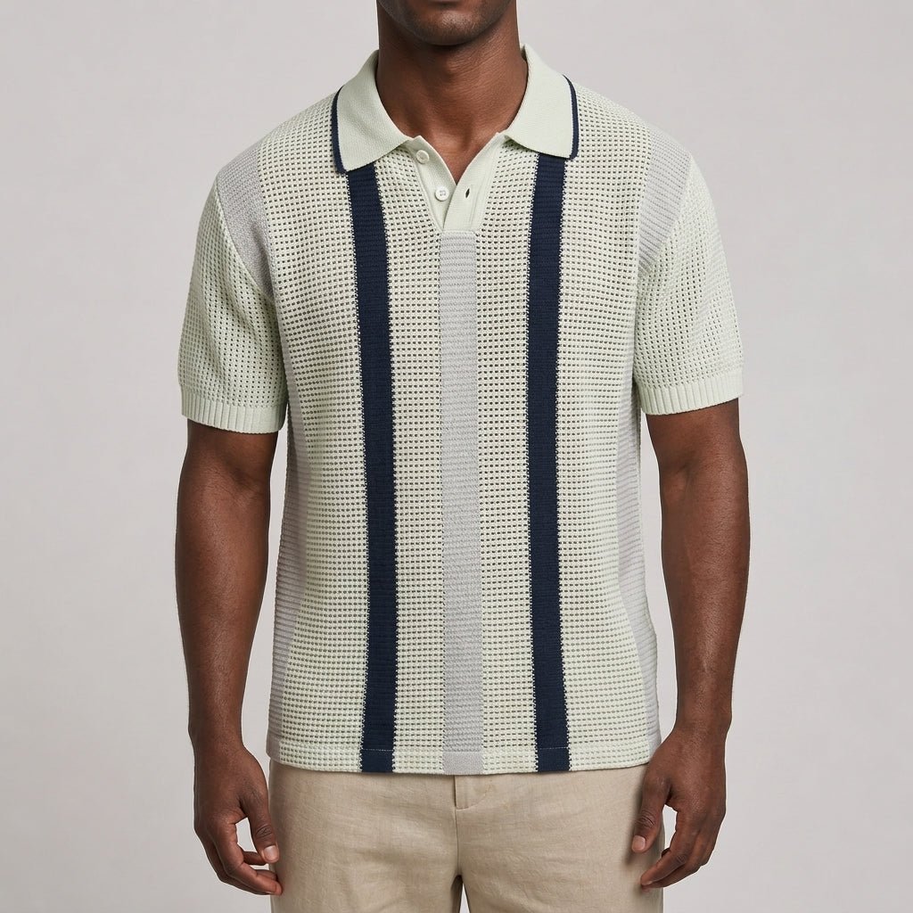 Men's Lightweight Striped V-Neck Polo Shirt - Harren Cole