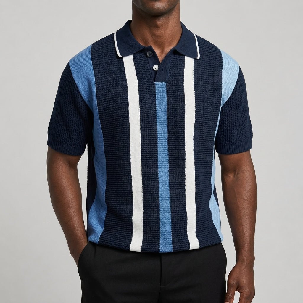 Men's Lightweight Striped V-Neck Polo Shirt - Harren Cole