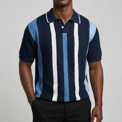 Men's Lightweight Striped V-Neck Polo Shirt - Harren Cole