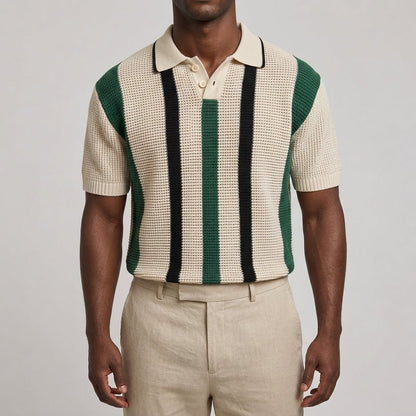 Men's Lightweight Striped V-Neck Polo Shirt - Harren Cole