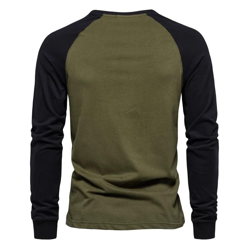 Men’s Long Sleeve Patchwork Crew Neck Shirt - Harren Cole
