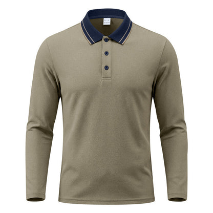 Men's Long-Sleeve Piqué Polo Shirt Contrast Collar - Harren Cole