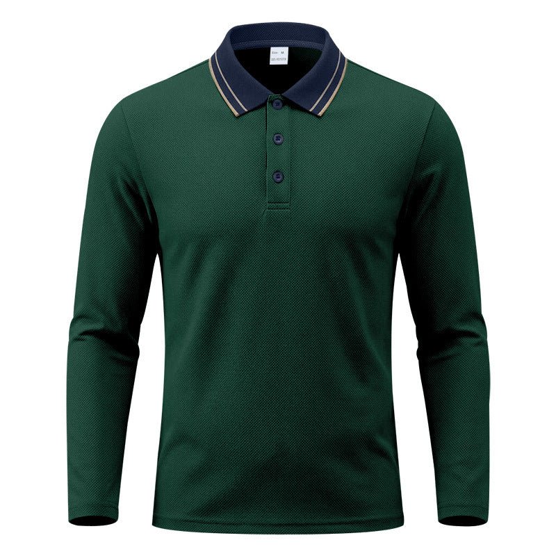 Men's Long-Sleeve Piqué Polo Shirt Contrast Collar - Harren Cole