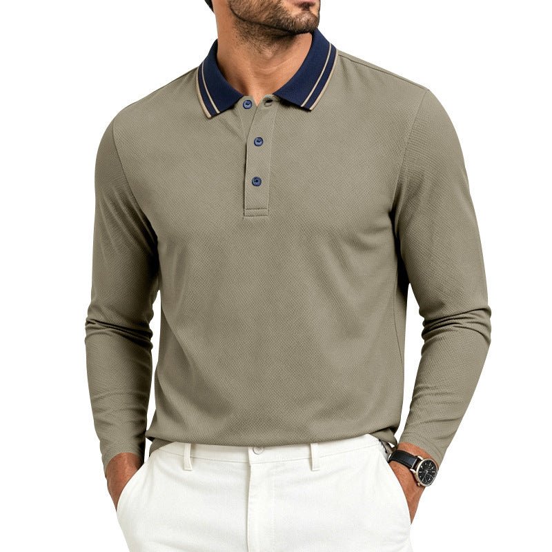 Men's Long-Sleeve Piqué Polo Shirt Contrast Collar - Harren Cole
