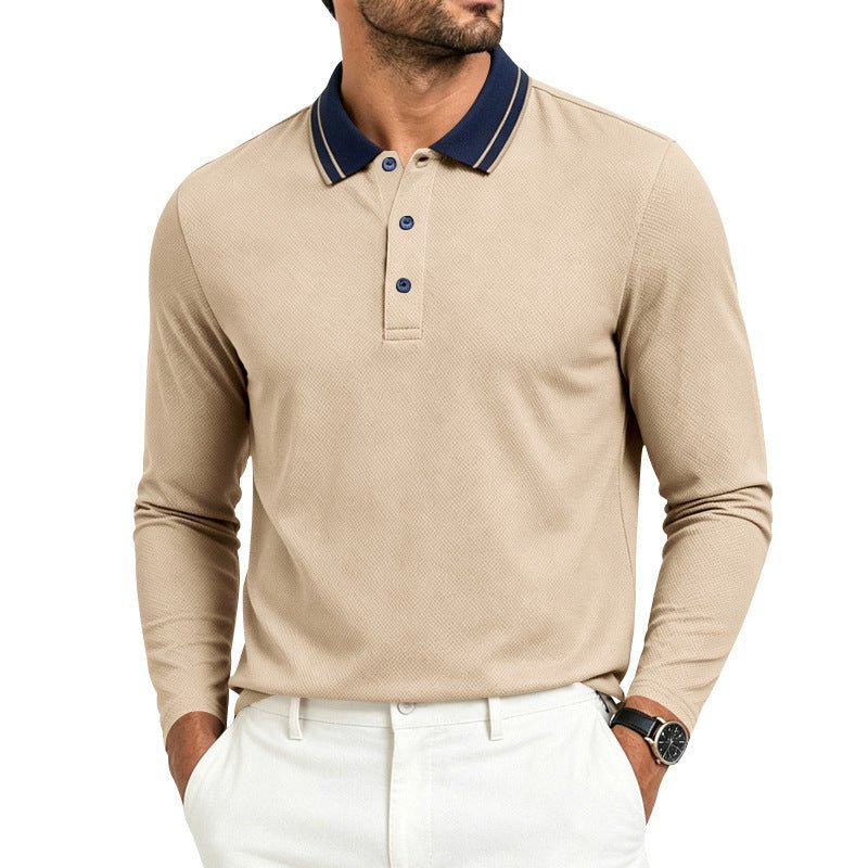 Men's Long-Sleeve Piqué Polo Shirt Contrast Collar - Harren Cole
