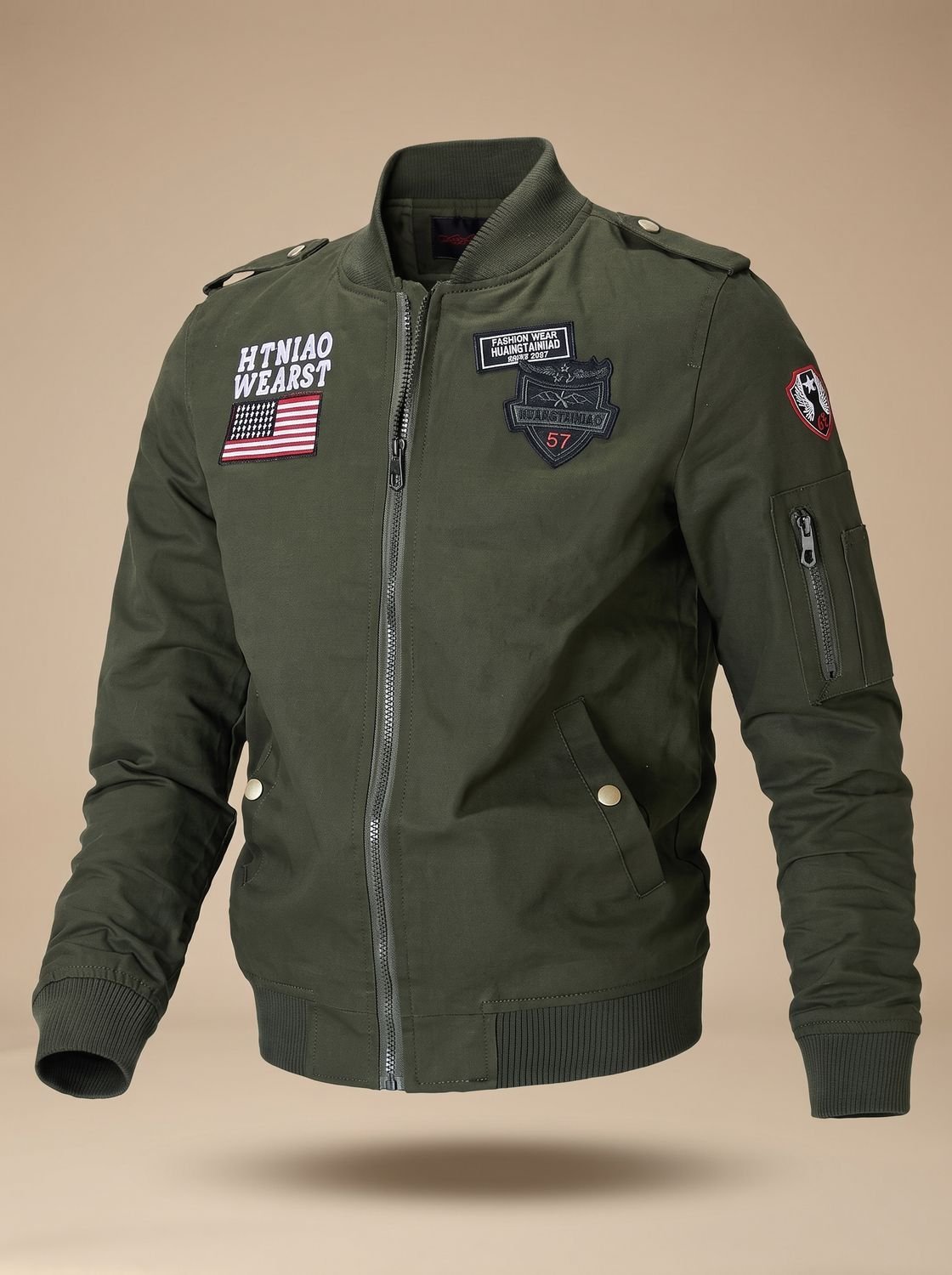 Men's Military Patch Zip-Up Bomber Jacket - Harren Cole