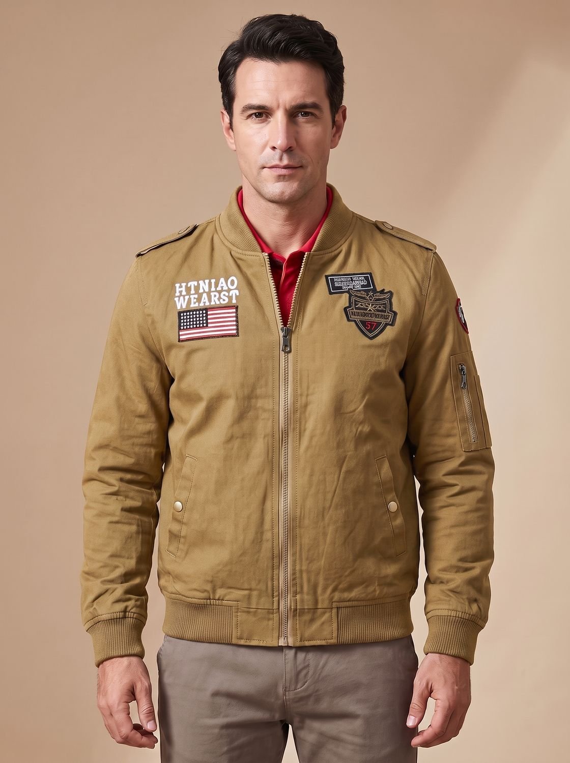 Men's Military Patch Zip-Up Bomber Jacket - Harren Cole