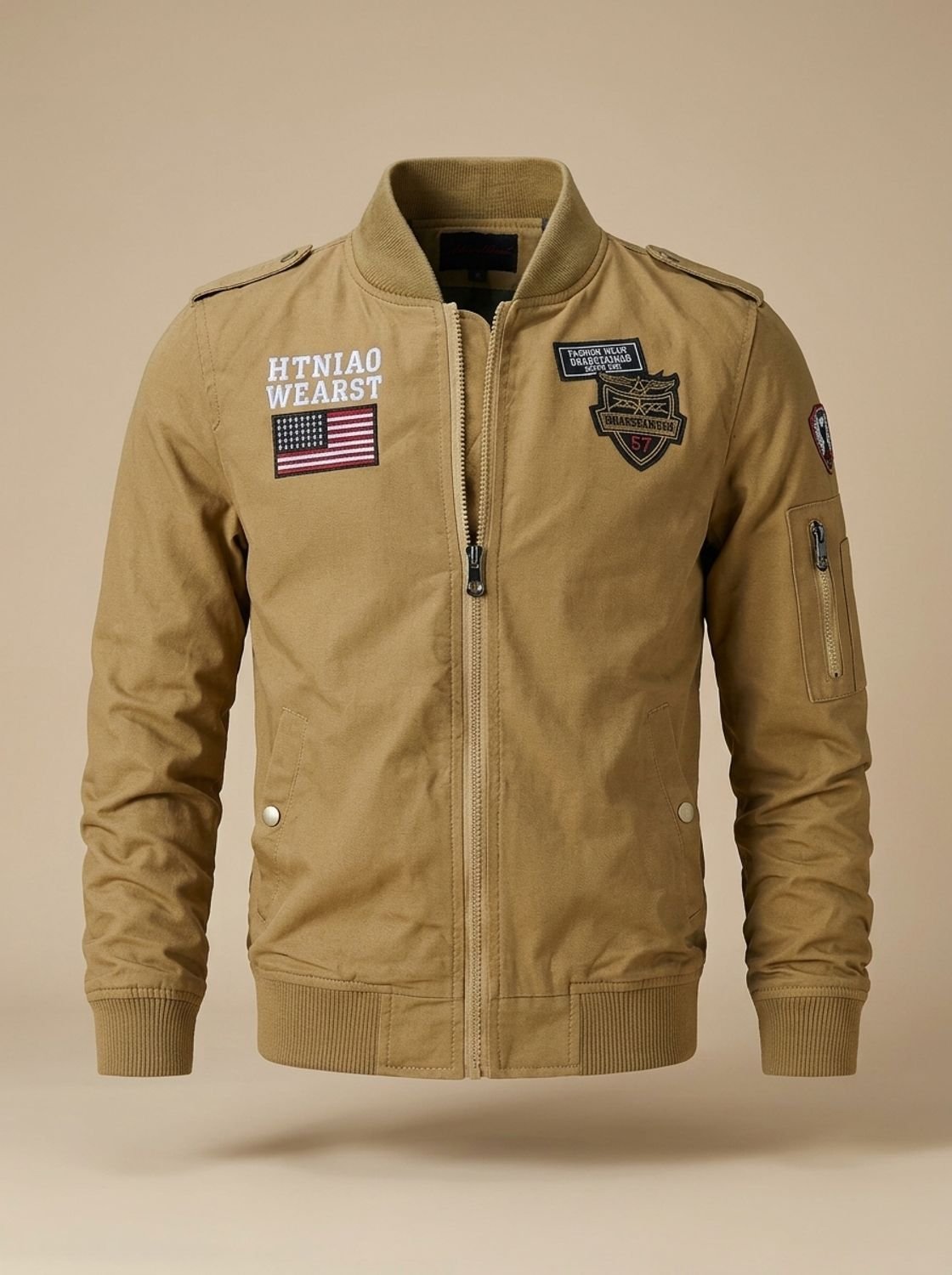 Men's Military Patch Zip-Up Bomber Jacket - Harren Cole