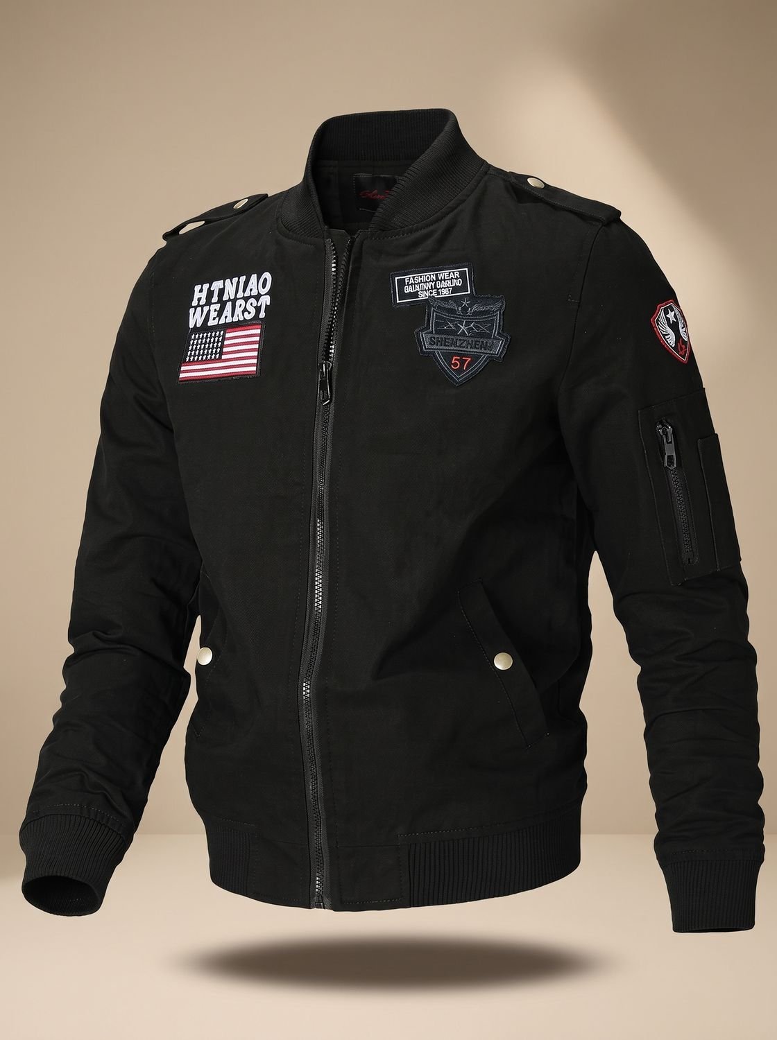 Men's Military Patch Zip-Up Bomber Jacket - Harren Cole