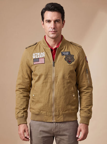 Men's Military Patch Zip-Up Bomber Jacket - Harren Cole