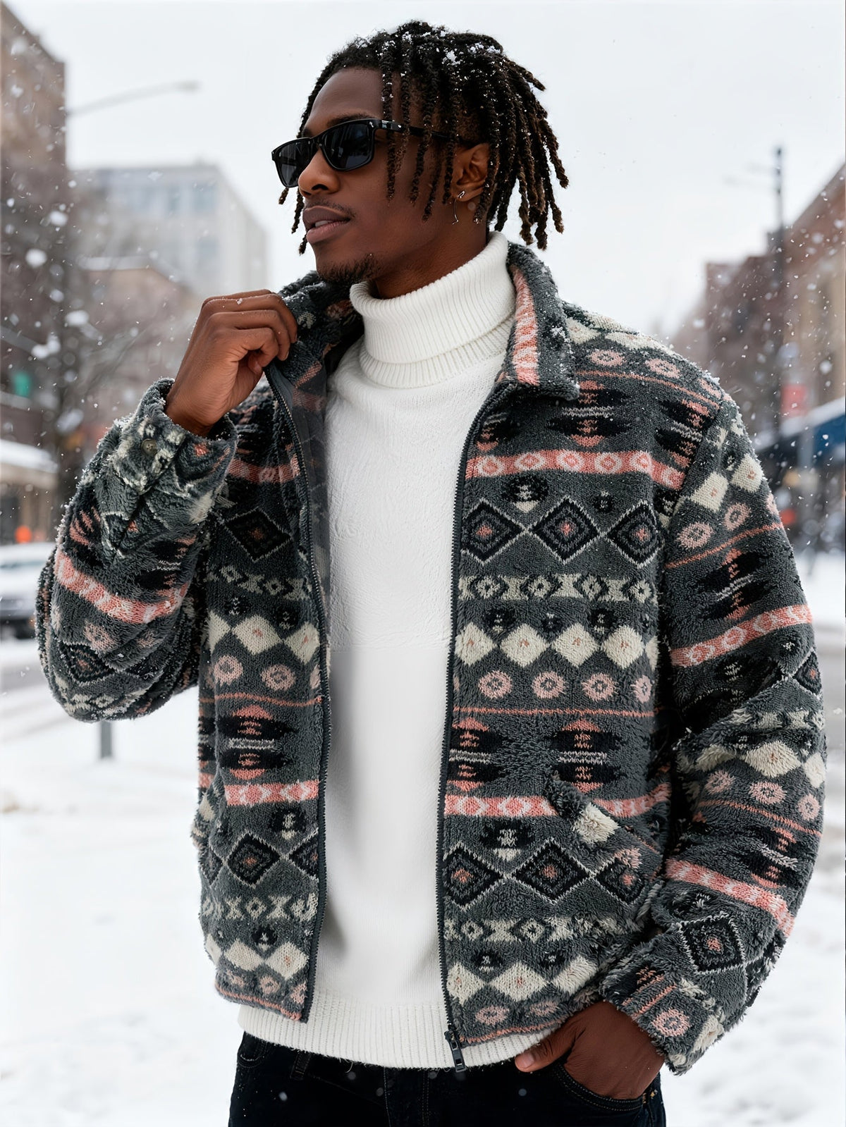 Men's Plush Fleece Jacket With Lapel Collar - Harren Cole
