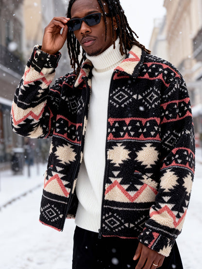 Men's Plush Fleece Jacket With Lapel Collar - Harren Cole