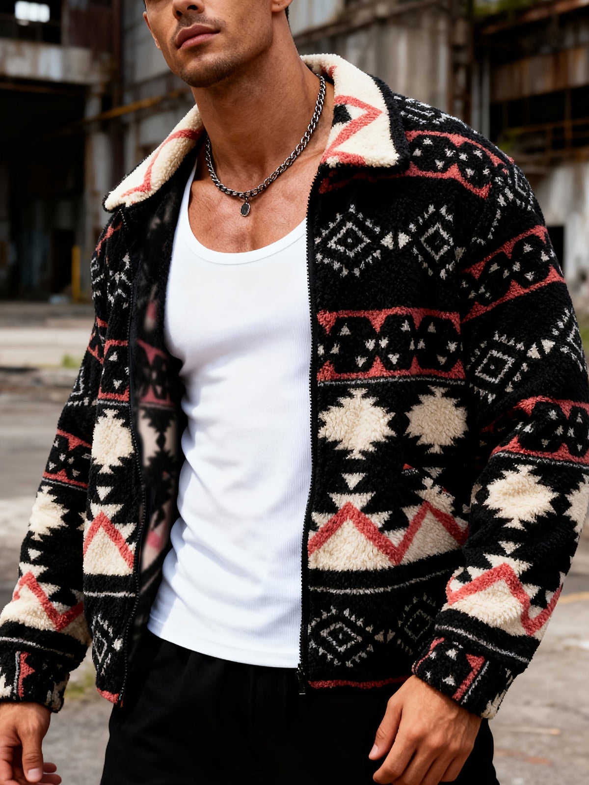 Men's Plush Fleece Jacket With Lapel Collar - Harren Cole