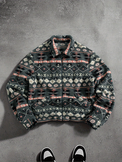 Men's Plush Fleece Jacket With Lapel Collar - Harren Cole