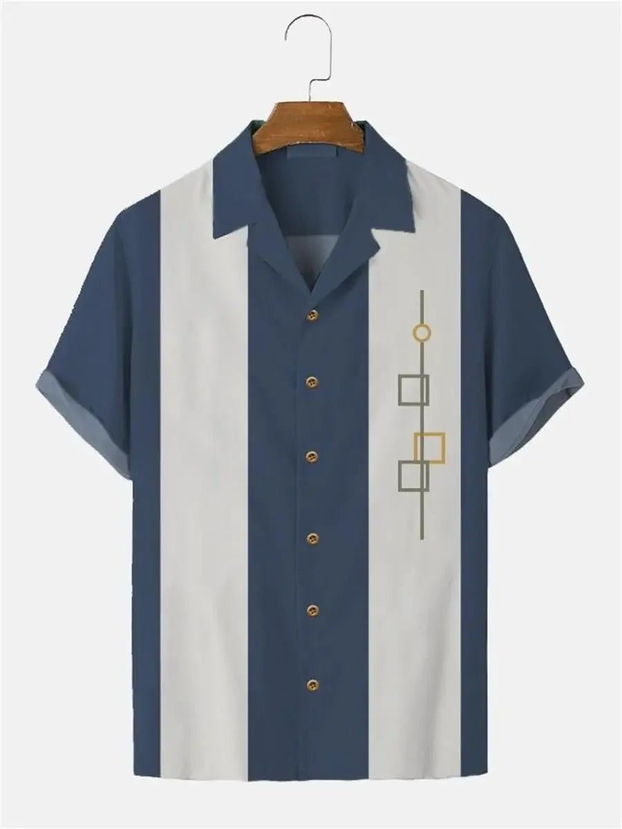 Men's Retro Stripe Short - Sleeve Shirt with Modern Print - Harren Cole