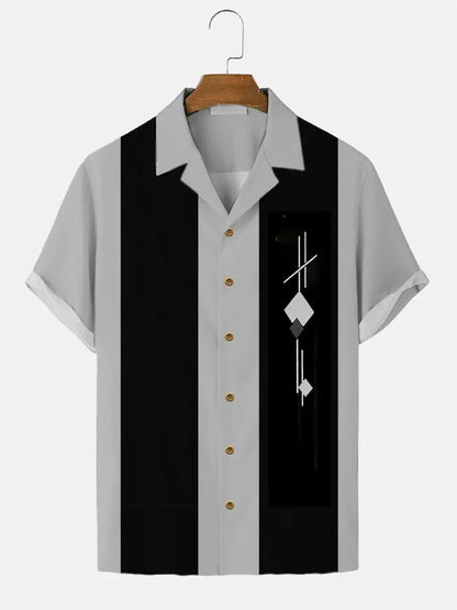 Men's Retro Stripe Short - Sleeve Shirt with Modern Print - Harren Cole