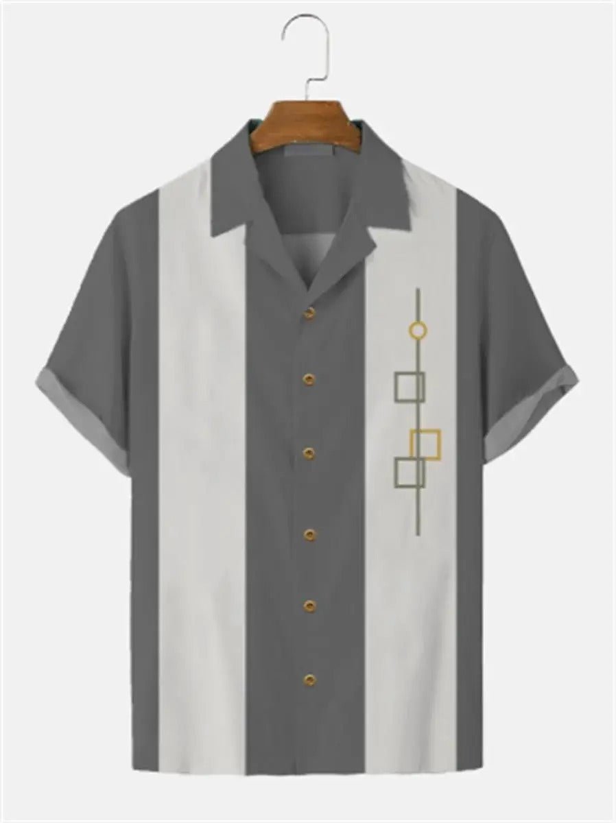 Men's Retro Stripe Short - Sleeve Shirt with Modern Print - Harren Cole