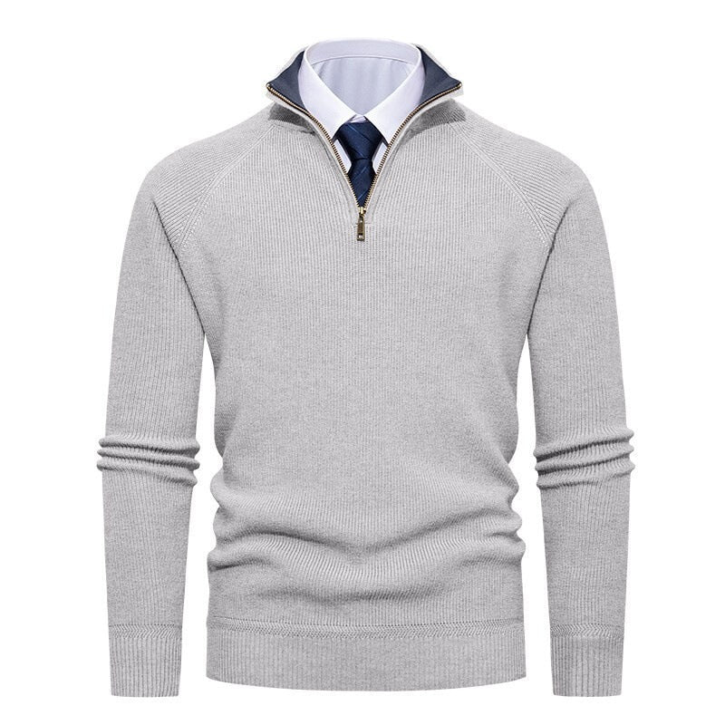 Men's Ribbed Half-Zip Knit Sweater Stand Collar - Harren Cole