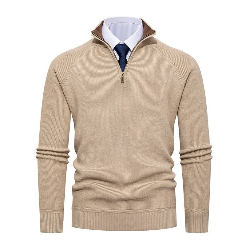 Men's Ribbed Half-Zip Knit Sweater Stand Collar - Harren Cole