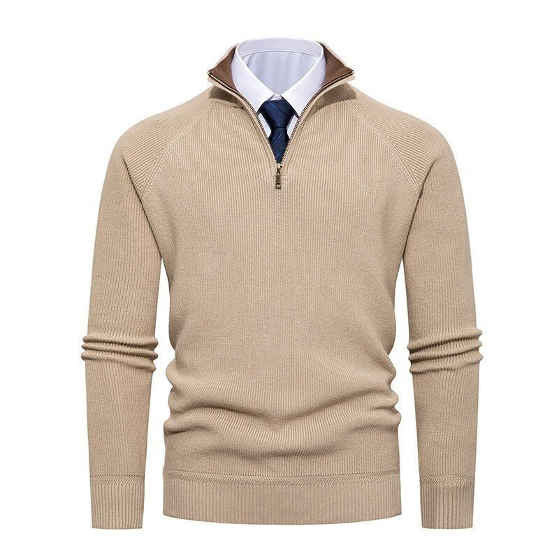 Men's Ribbed Half-Zip Knit Sweater Stand Collar - Harren Cole