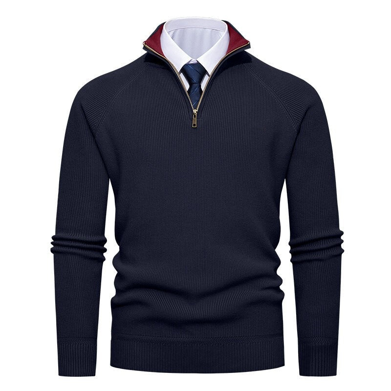 Men's Ribbed Half-Zip Knit Sweater Stand Collar - Harren Cole