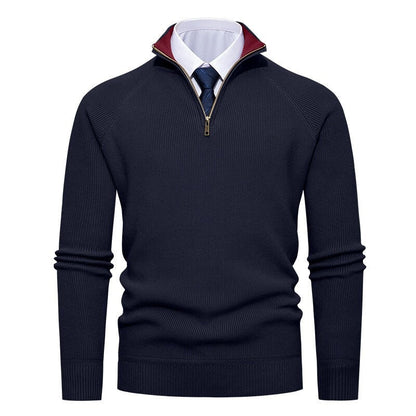 Men's Ribbed Half-Zip Knit Sweater Stand Collar - Harren Cole