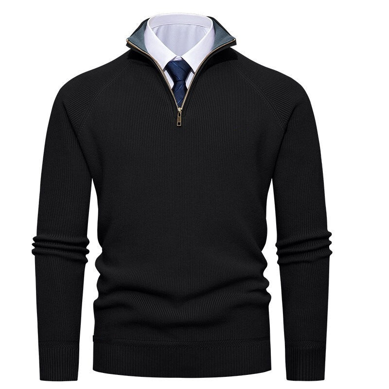 Men's Ribbed Half-Zip Knit Sweater Stand Collar - Harren Cole