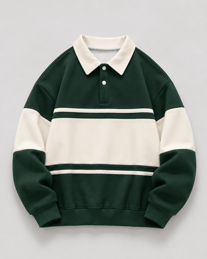Men's Rugby Polo Sweater Color Block Relaxed Fit - Harren Cole