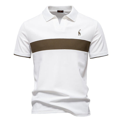 Men's Short Sleeve Polo Shirt with Striped Embroidery - Harren Cole