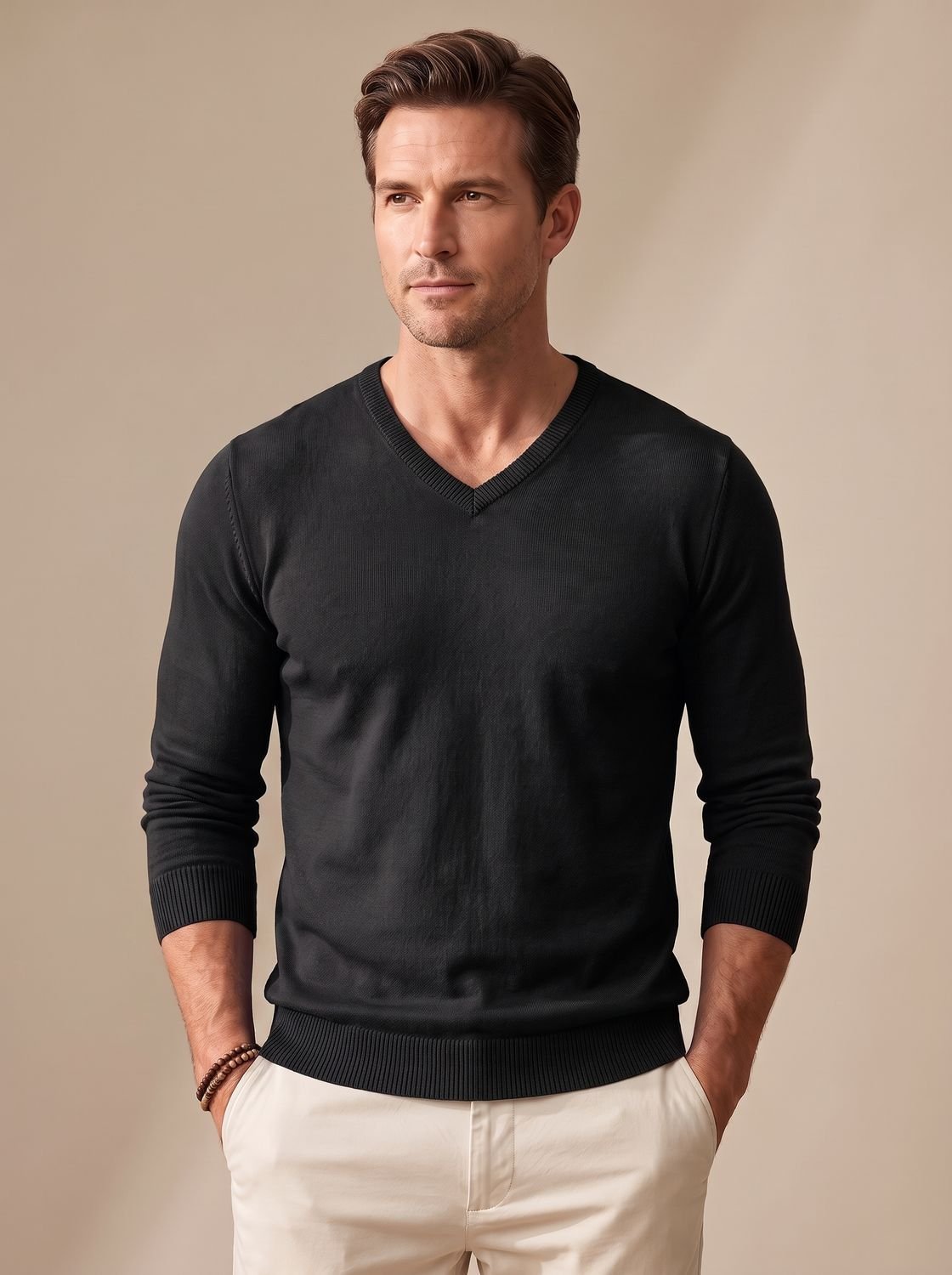 Men's Slim-Fit V-Neck Fine-Knit Sweater - Harren Cole